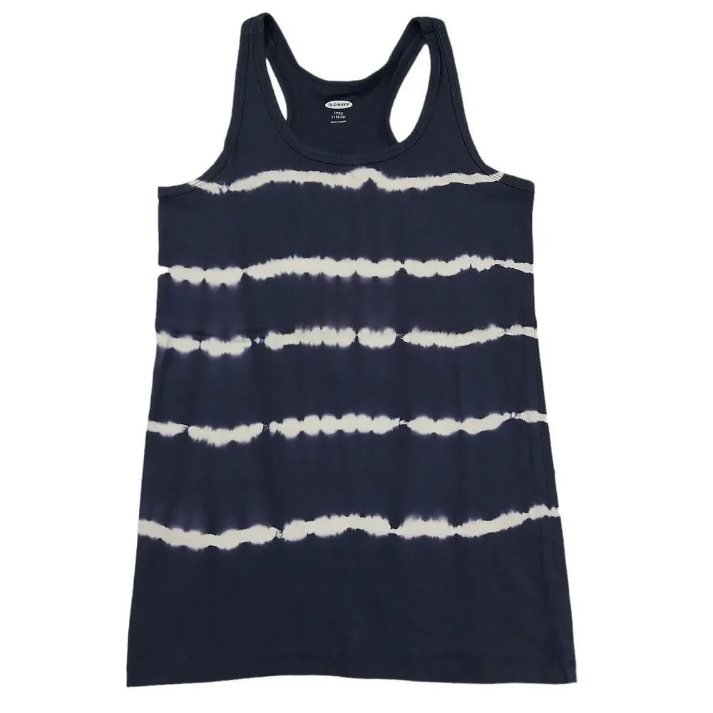 Old Navy Fitted Tank Top Set Of Two Girls Large 10-12 Pink Navy Tie Dye Stretch